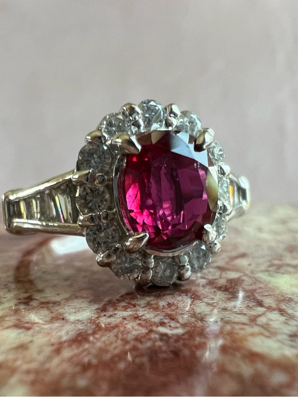 Vintage Platinum GIA Certified Ruby & Diamond Ring